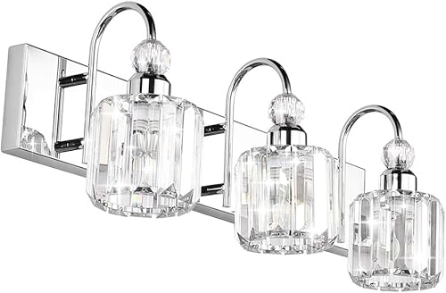 Ralbay Modern LED Crystal Bathroom Vanity Lights 3-Lights Stainless Steel Crystal Vanity Lights Over Mirror Modern Crystal Bathroom Vanity Lighting