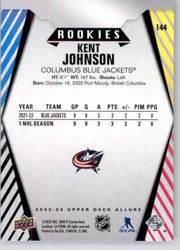 Miniatura 2 de 2022-23 Upper Deck Allure #144 Kent Johnson RC Rookie Columbus Blue Jackets NHL Hockey Trading Card