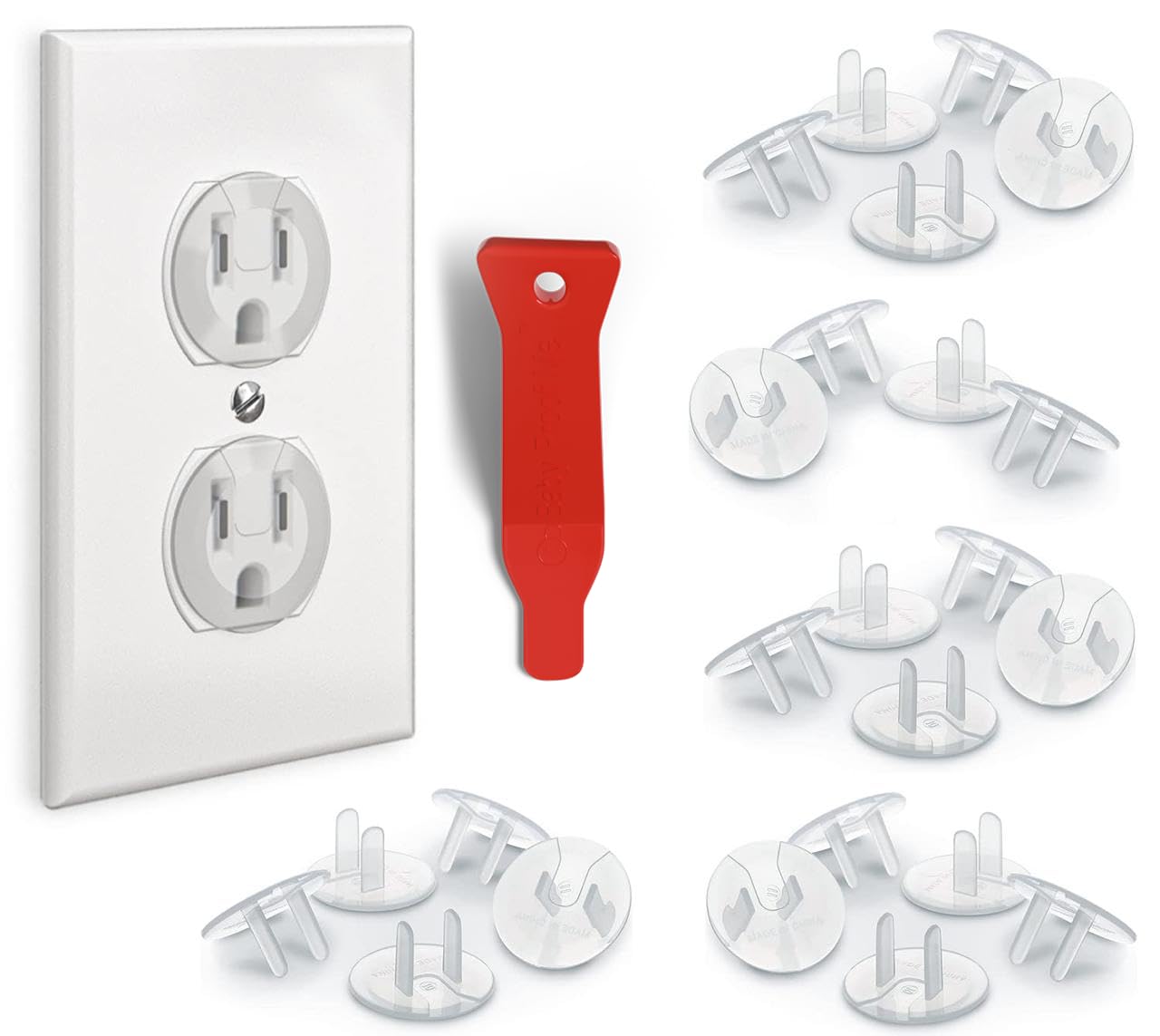 BABY PROOF ME - Paquete de 24 cubiertas de enchufes, herramienta de extracción, protección para bebés, prevención de descargas eléctricas y fácil instalación, cubiertas de plástico seguras para enchufes, 24 cubiertas de enchufes