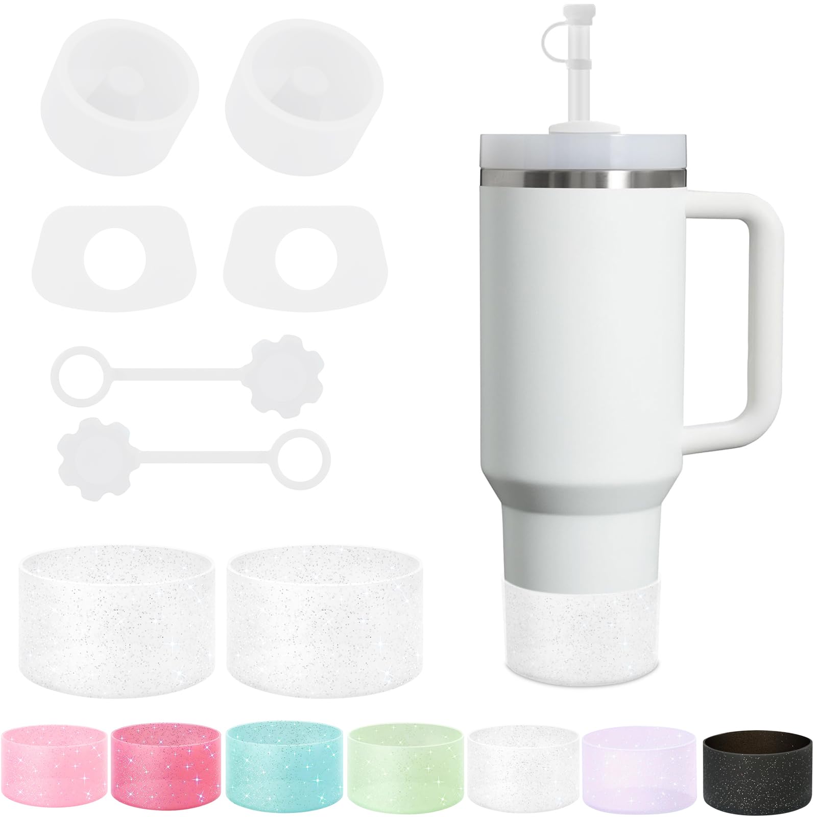 SALUOKE Stanley Cup Accessories 8 Pcs, Including 2 Straw Cover Cap, 2 Square Spill Stopper, 2 Round Leak Stopper, 2 Pcs Silicone Boot for Stanley H2.0