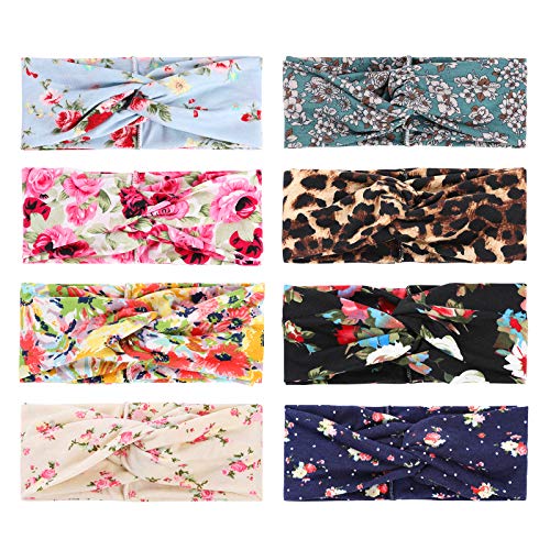 8 Pack Boho Headbands for Women Girls Fashion Hair Bands for Women's Hair Wide Bohemian Knotted Yoga Headband Head Wrap Criss Cross Hair Band Elastic Accessories (Color A)