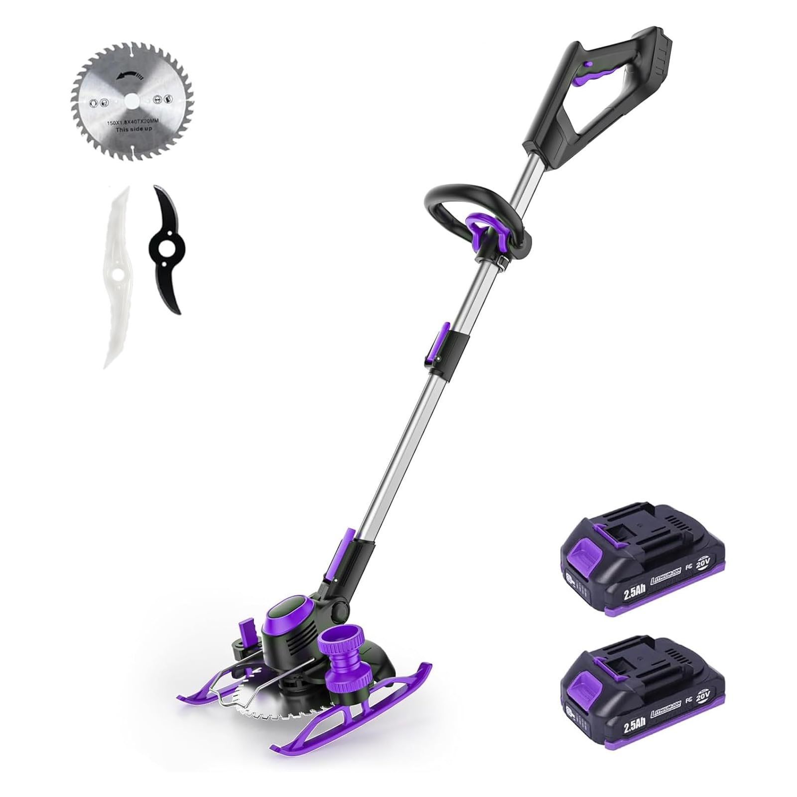 Weed Wacker Cordless, 5.2 lbs Lightweight, 3-in-1 Edger/Mower/Trimmer with Blade, 20V MAX* Battery Powered, 90 Min Runtime (with Two 2.5Ah Batteries)