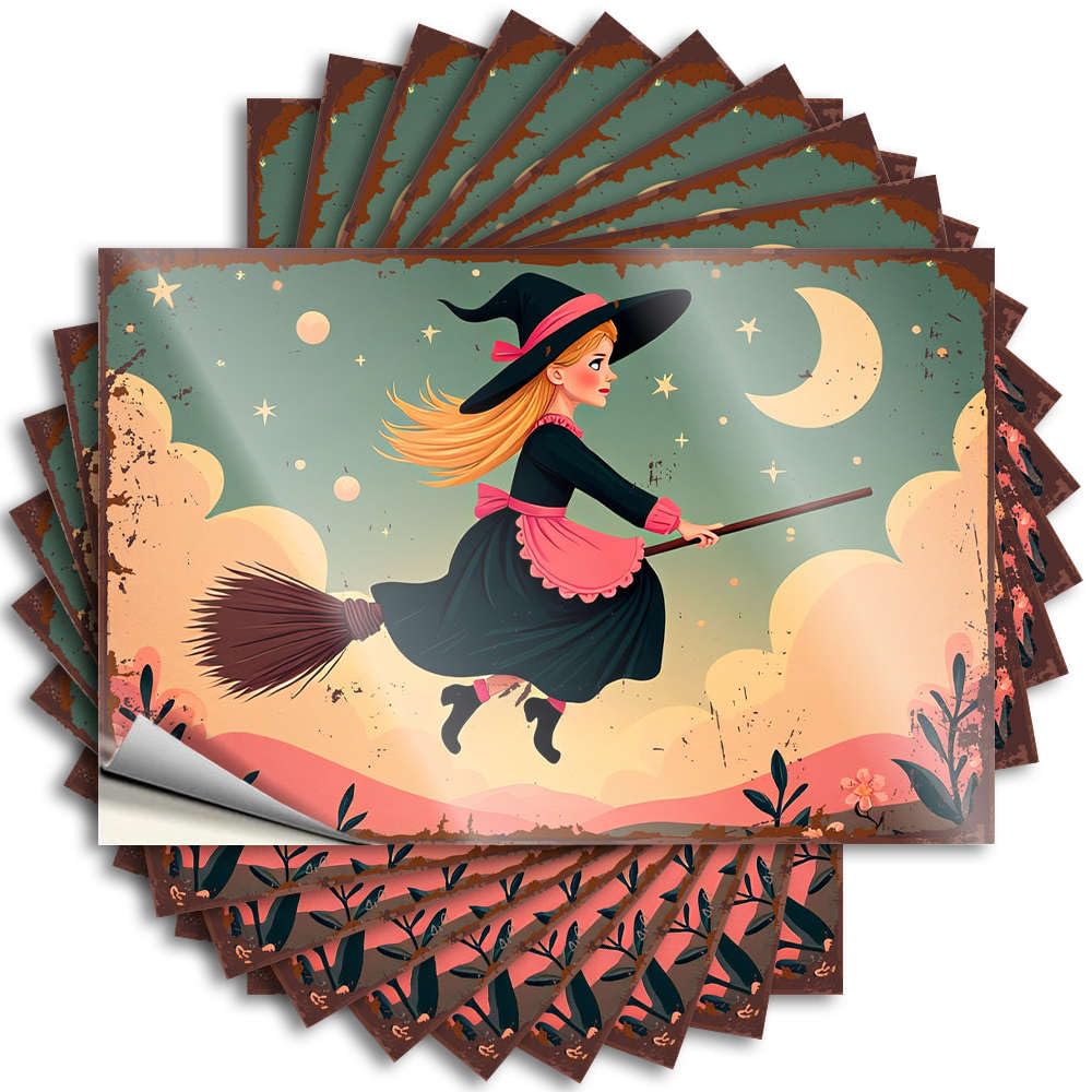Tattoos Motivational Decore for Room Cover A Witch Flying On A Broomstick Under A Starry Night Sky - No Residue Decals for Math(8X12CM)