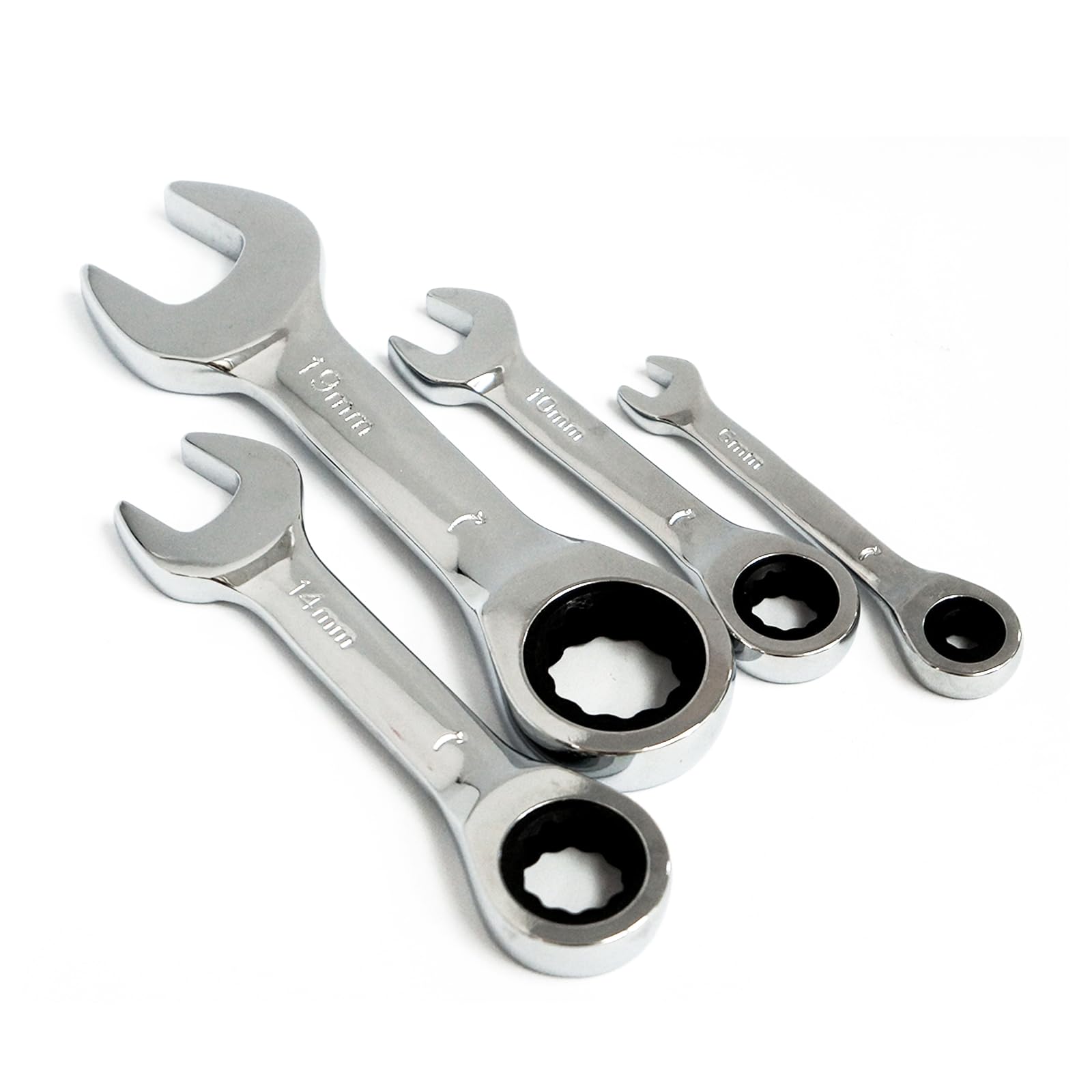 Vokenforu Stubby Ratchet Spanner 14mm, Ratcheting Combination Wrench, Short Fixed-Head High Carbon Stee Open End Spanner - Image 2