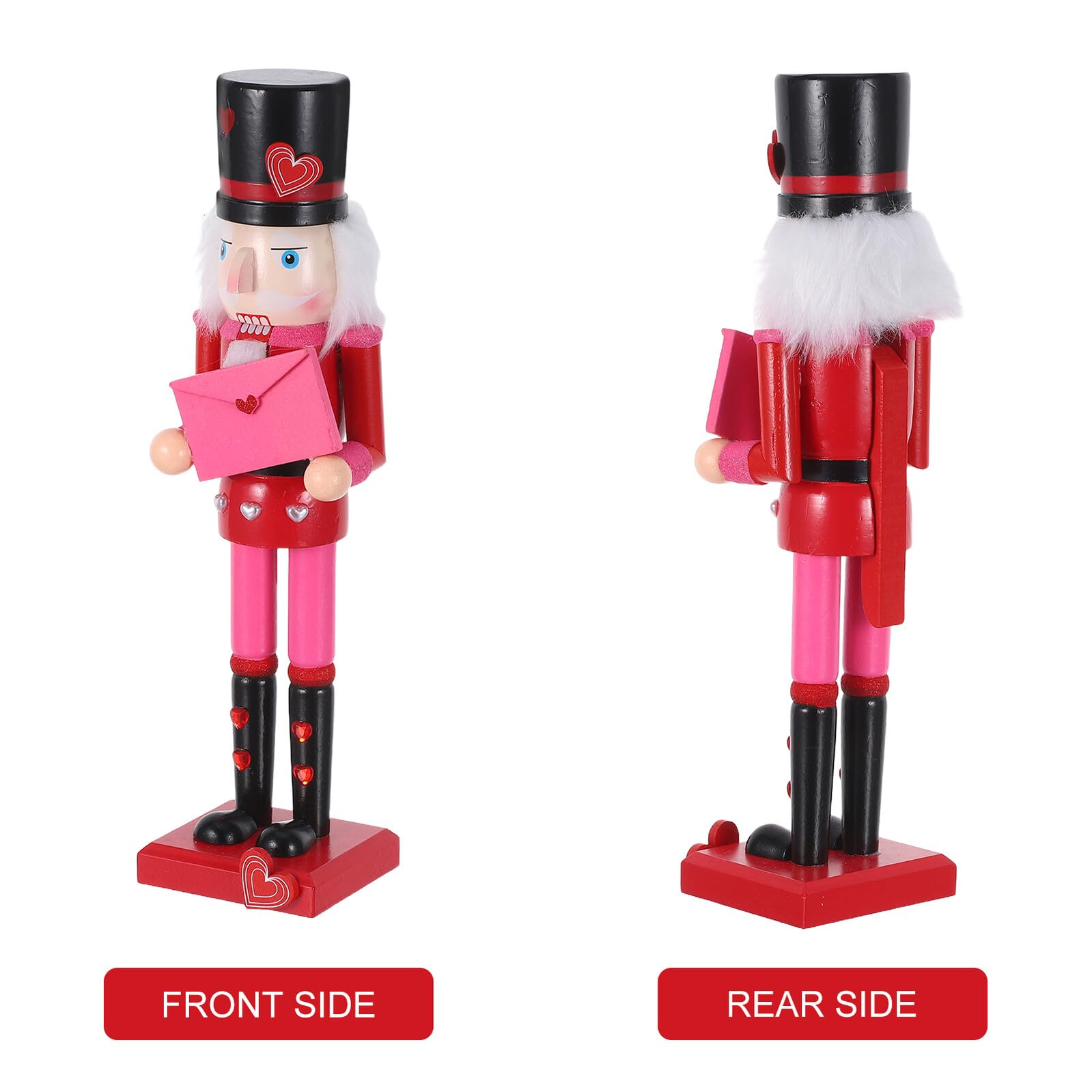 VANZACK Traditioneller Holz Nussknacker 36cm Valentinstag Deko Soldatenfigur mit Herz Rot Handbemalt für Tisch Kaminsims Weihnachten