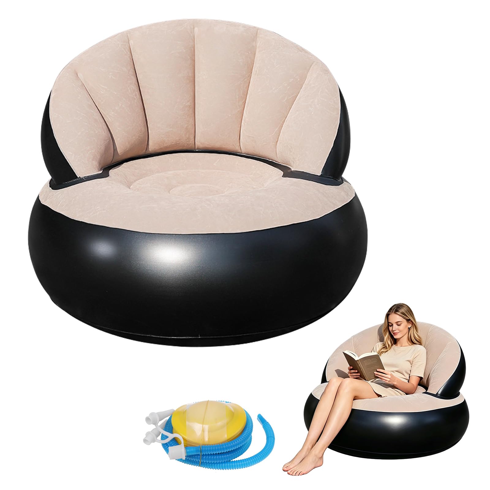 Aufblasbares Sofa mit Fußhocker, Aufblasbarer Sessel, Aufblasbares Lounge Freizeit-Sofa, Sessel,Couch mit Beflockter Oberfläche für Wohnzimmer, Couch Aufblasbar Outdoor Camping,Grau