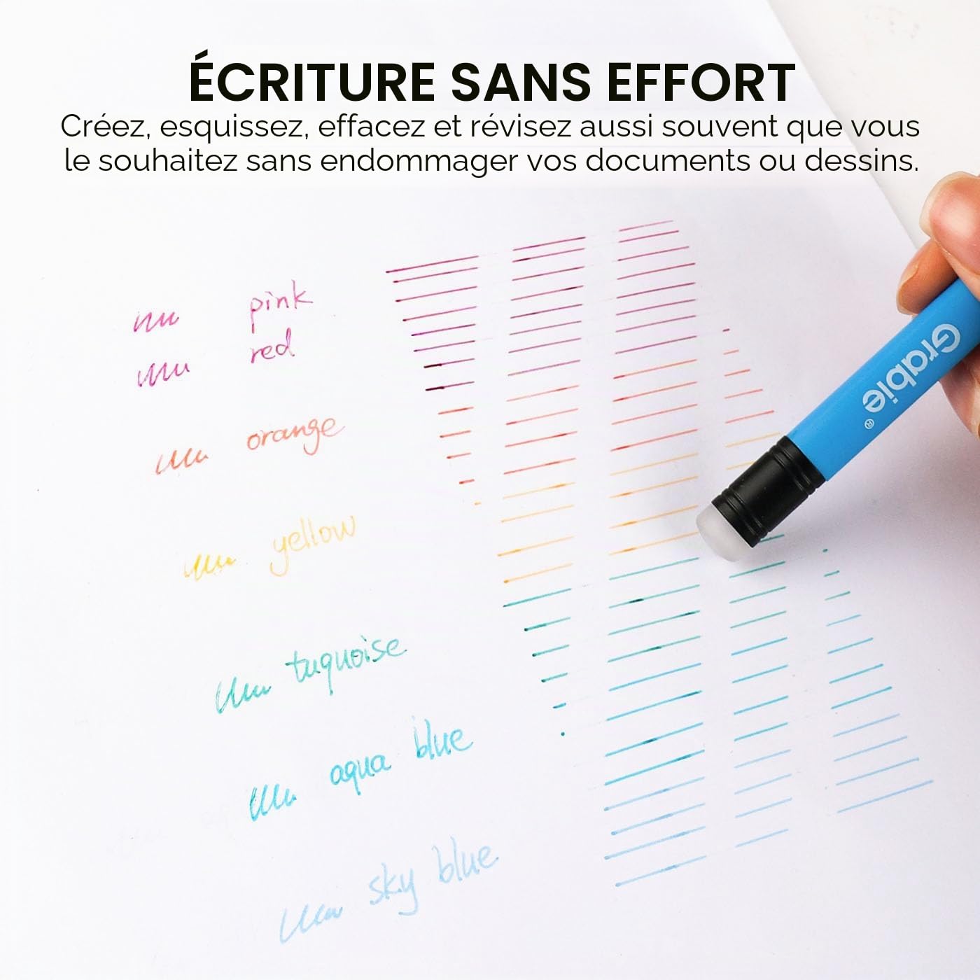 Grabie Lot de 36 stylos à encre gel effaçables, 36 couleurs, stylos à encre gel pour faire disparaître les erreurs, encres de couleurs assorties pour dessin, écriture, planificateur, stylos gel pour