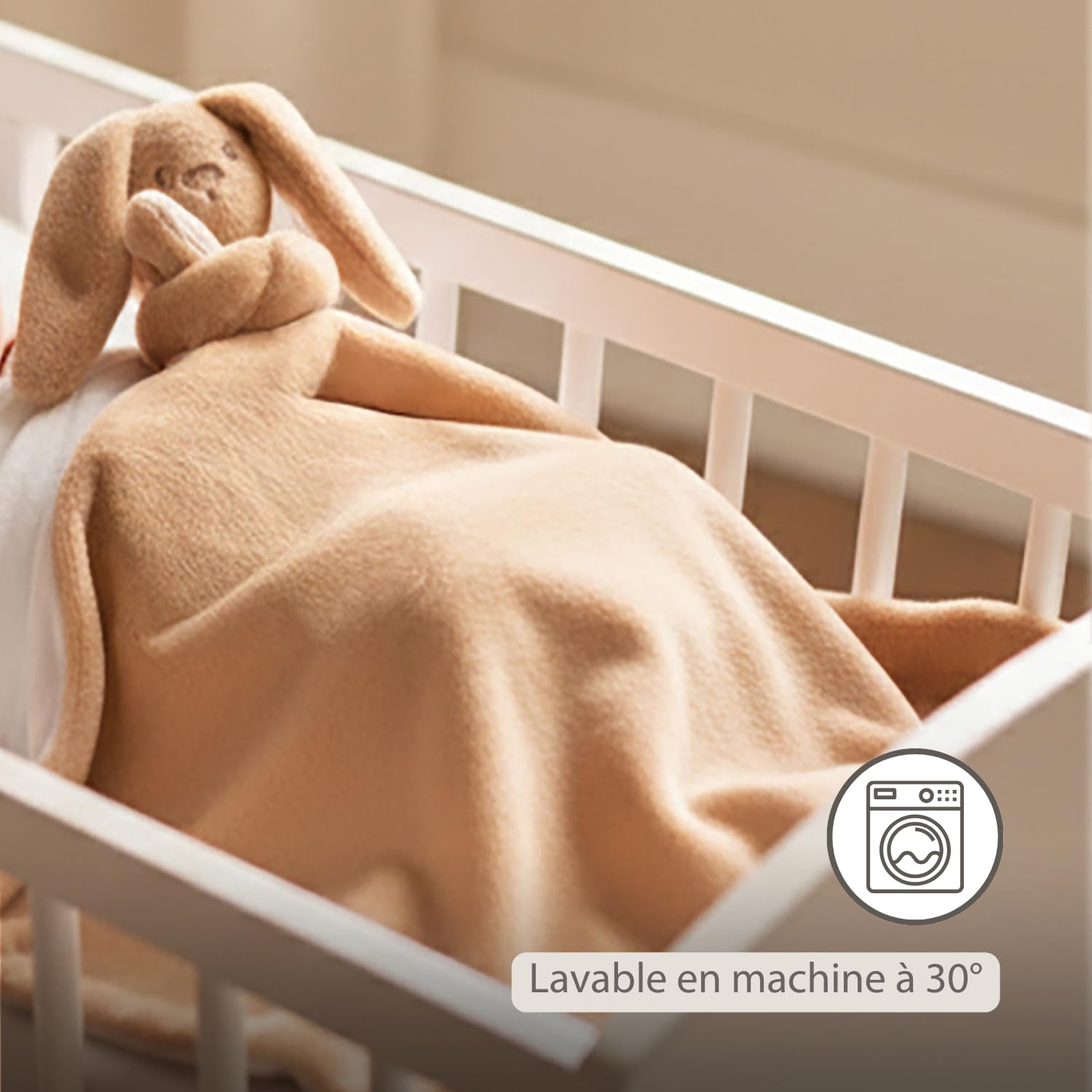 Nattou Lapidou Doudou Couverture 50 x 50cm - Couverture Bebe - Couverture Doudou Lapin - Cadeau Naissance Fille et garçon- Couleur Beige Chaud