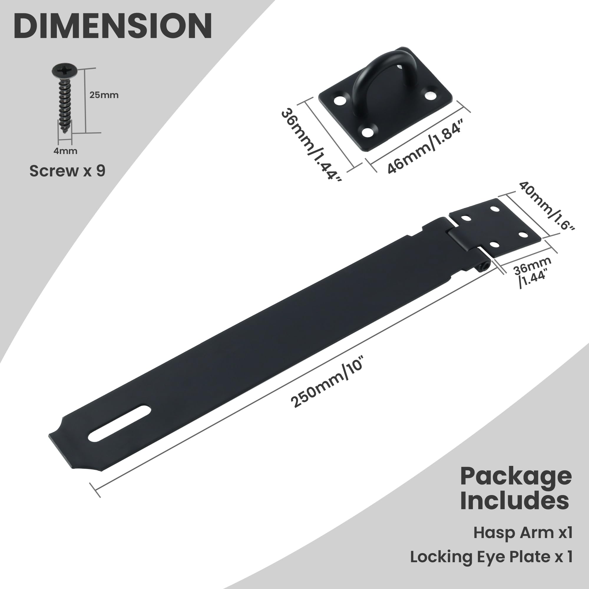 Alise Cerradura de puerta de 10 pulgadas, acero inoxidable SUS 304, cierre de seguridad con tornillo de fijación para puertas externas, ventanas, gabinetes, jaula de mascotas, color negro MS9B-10C
