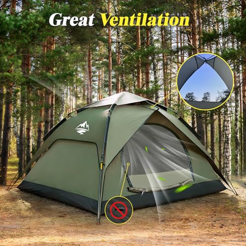 2-3 Person Camping Tent, Instant Pop Up Tents for Camping - 40s Automatic Easy Setup Tent with Rainfly, Double-Layer 3500mm Waterproof & Windproof Instant Tents for Hiking Backpacking - Image 6