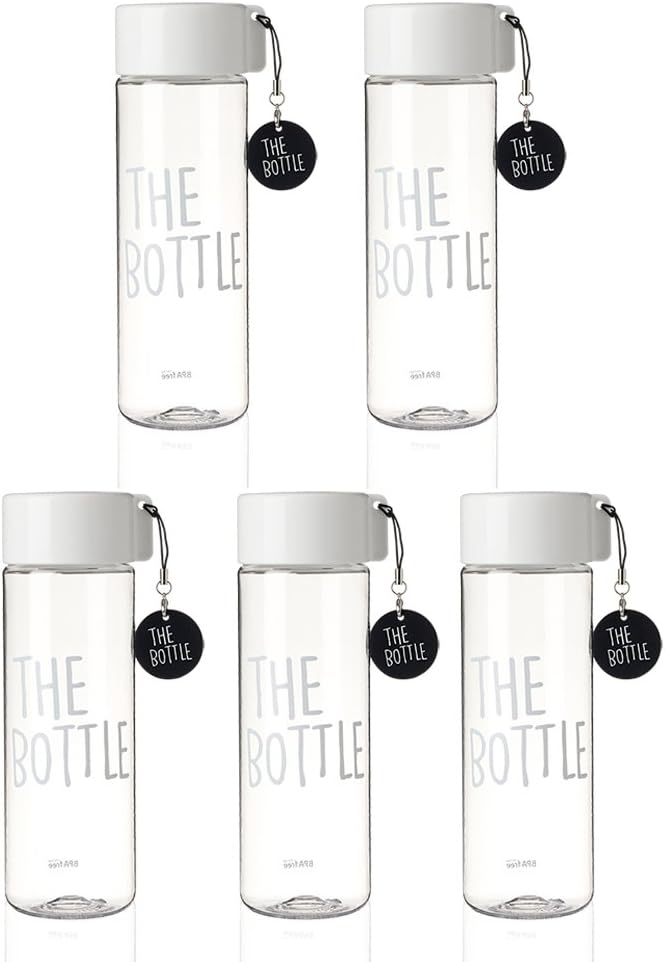 KOMAX The Bottle Transparent Bucket Pail Water Bottle BPA Free Non-Toxic 550ml - 18oz 5 pcs set (White)