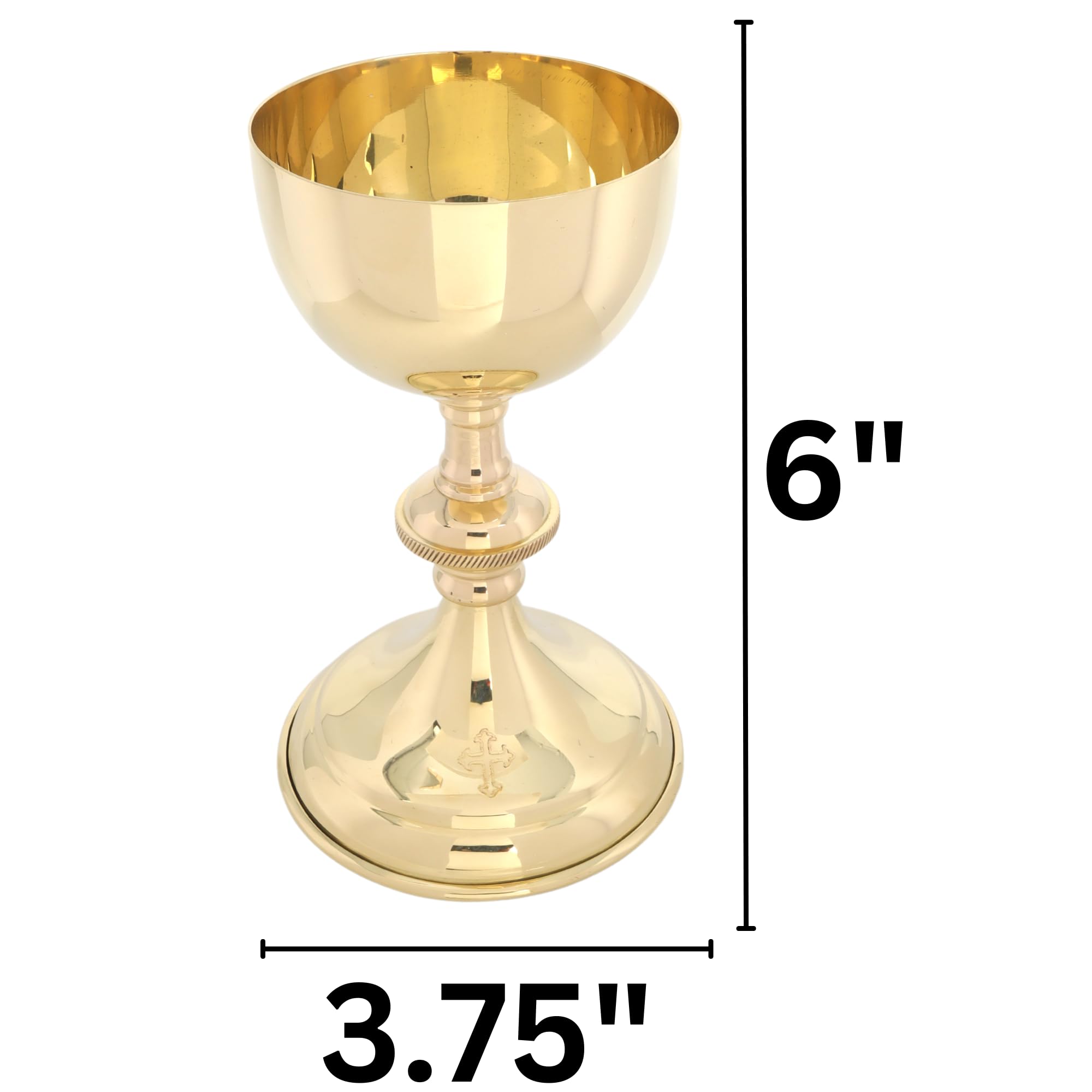Needzo Brass Chalice, Goblet for Communion and Religious Ceremonies, Catholic Church Supplies, 6 Inches by 3.75 Inches