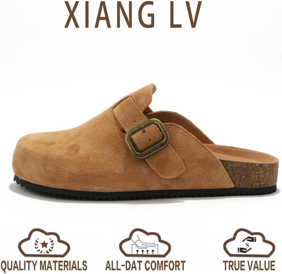 Women's Suede Clogs Leather Mules Comfort Cork Footbed Sandals Potato Shoes with Arch Support - Image 2