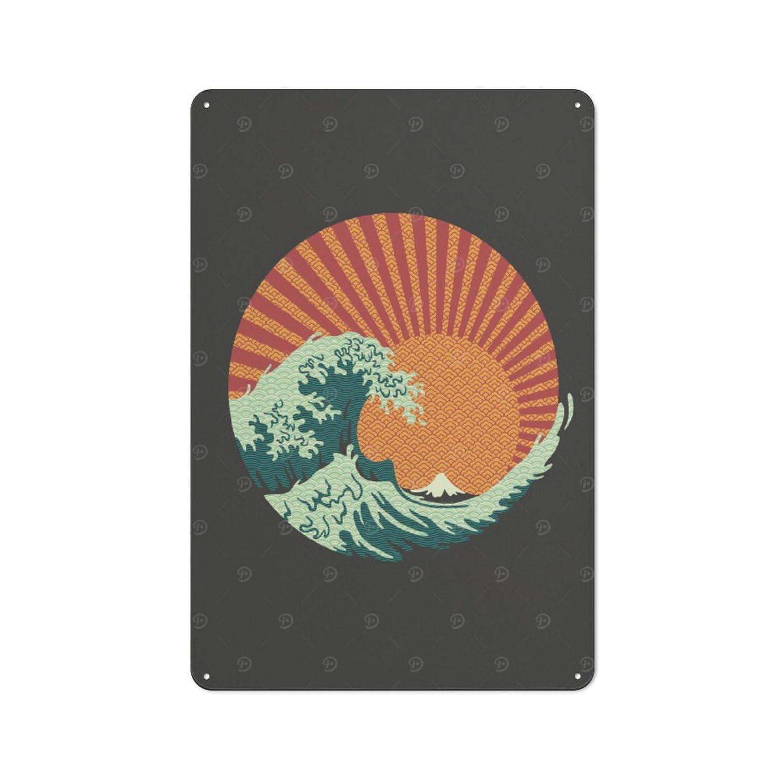 Junmoney Kanagawa Wave Japanese Metal Wall Sign 30X20cm Featuring For Garage Or Workshop, For Garage, Workshop And Man Cave Decoration