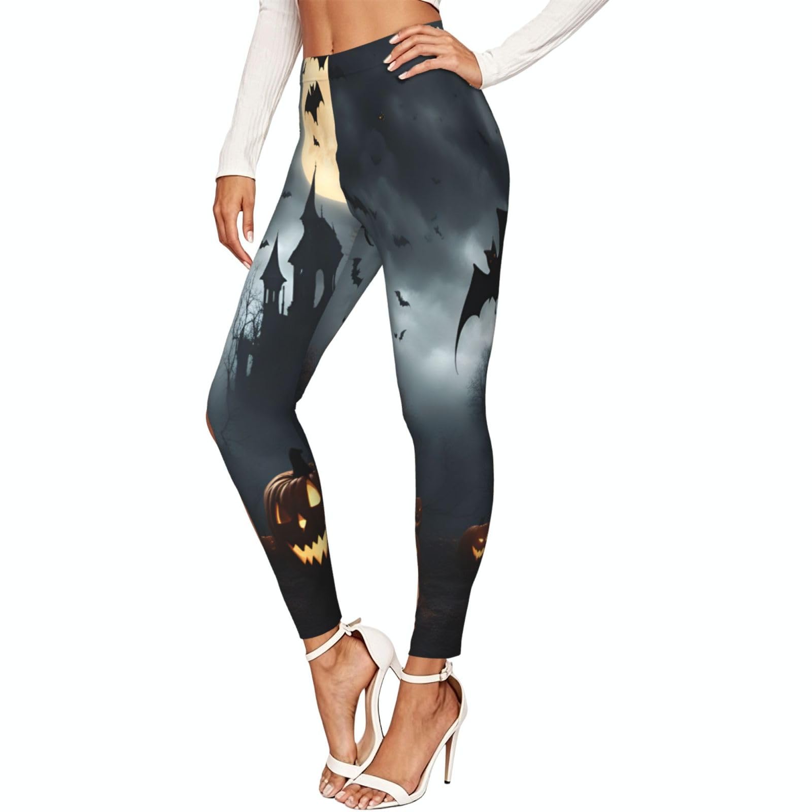 Leggings de Halloween cómodos para mujer con estampado de murciélagos 8