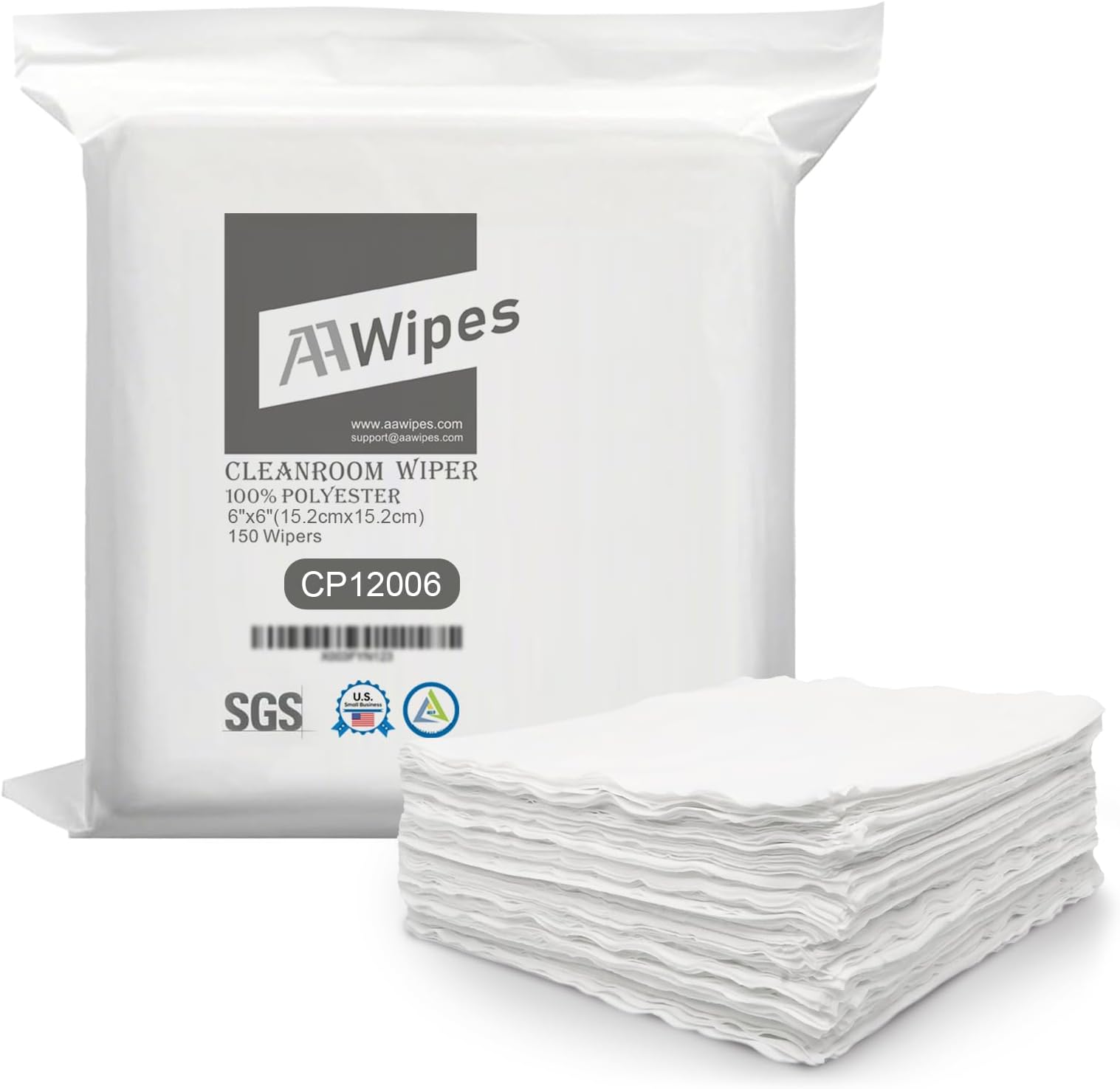 AAwipes Double Knit 100% Polyester Wipers Light Weight Version (120GSM, 6"X6", 150pcs/bag) Cleanroom Cloth Wipes Laser Sealed Edge, Ultra-Soft (CP12006)