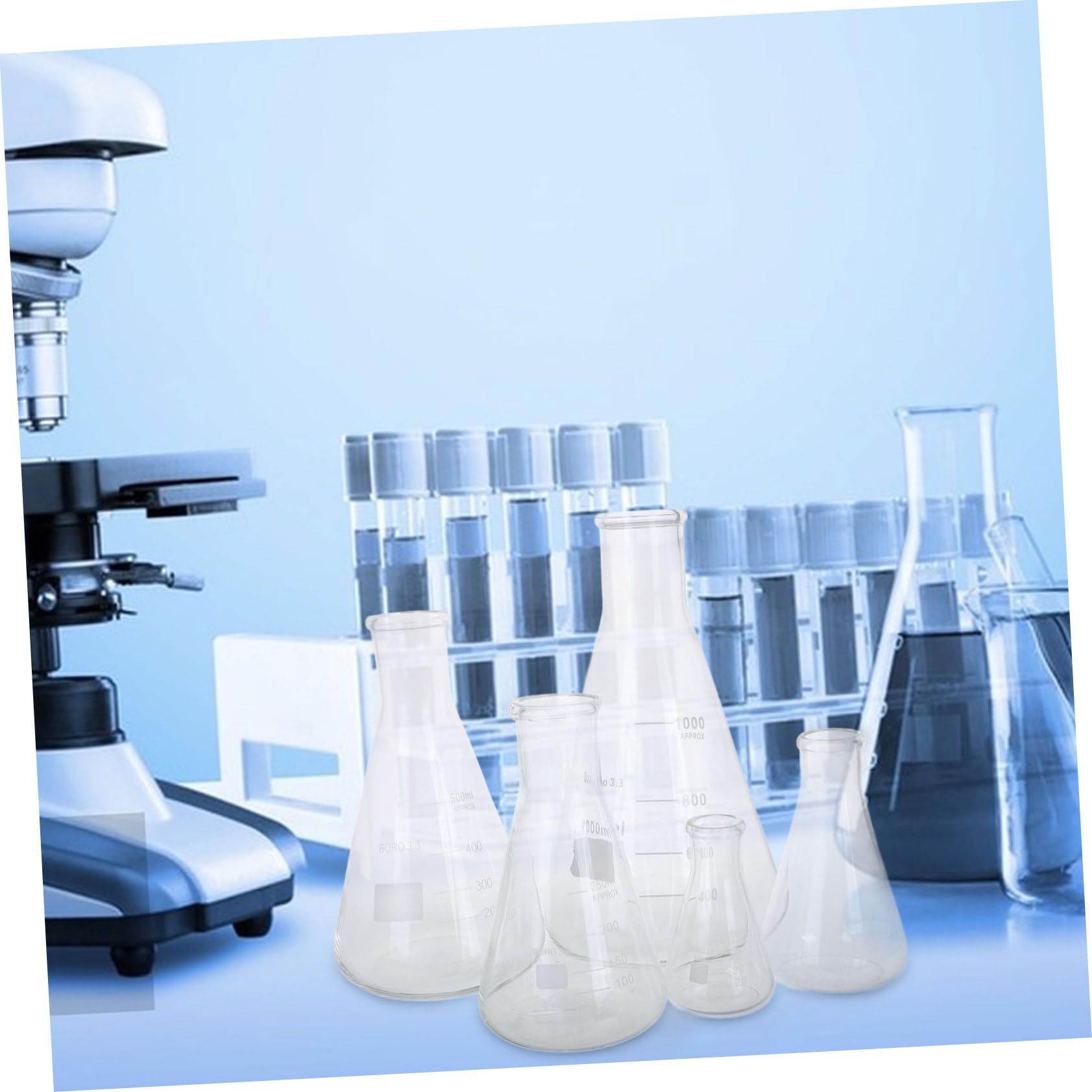 MAGICLULU Erlenmeyer Capacidad Variada 50ml a 1l Juego de 5 Matraces de Vidrio de Borosilicato Alta Resistencia Diseño Cónico Base Triangular para Laboratorio Científico