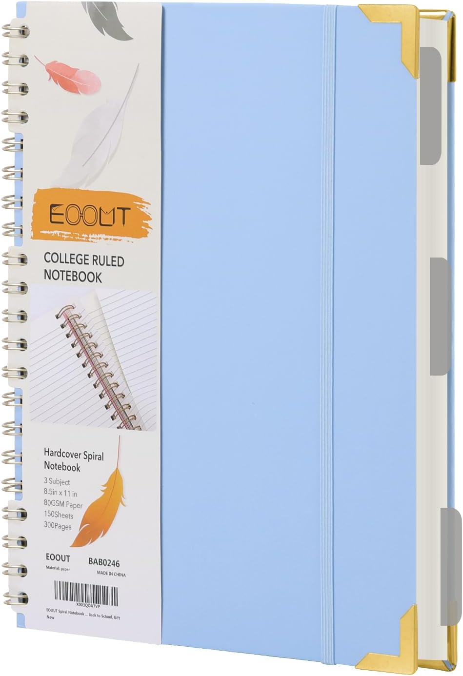 EOOUT Spiral Notebook 8.5 x 11 Hardcover Spiral Journals for Women, 300 Pages College Ruled 3 Subject for Work, Back to School, Gifts
