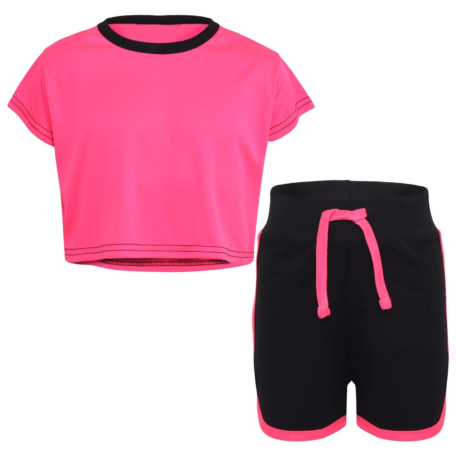A2Z Girls Crop Top Shorts Set - Crop Shorts 531 Neon Pink 13