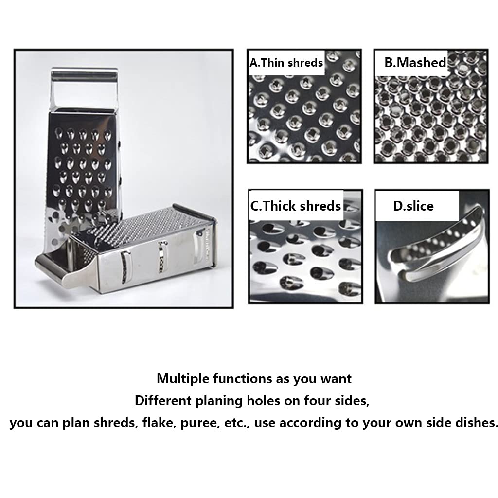 Przybory kuchenne Targarka serowa Czterostronna wielofunkcyjna graterowa narzędzia do gotowania Grater Prosta obsługa Ręczna Tarka Profesjonalny (Color : Silver)