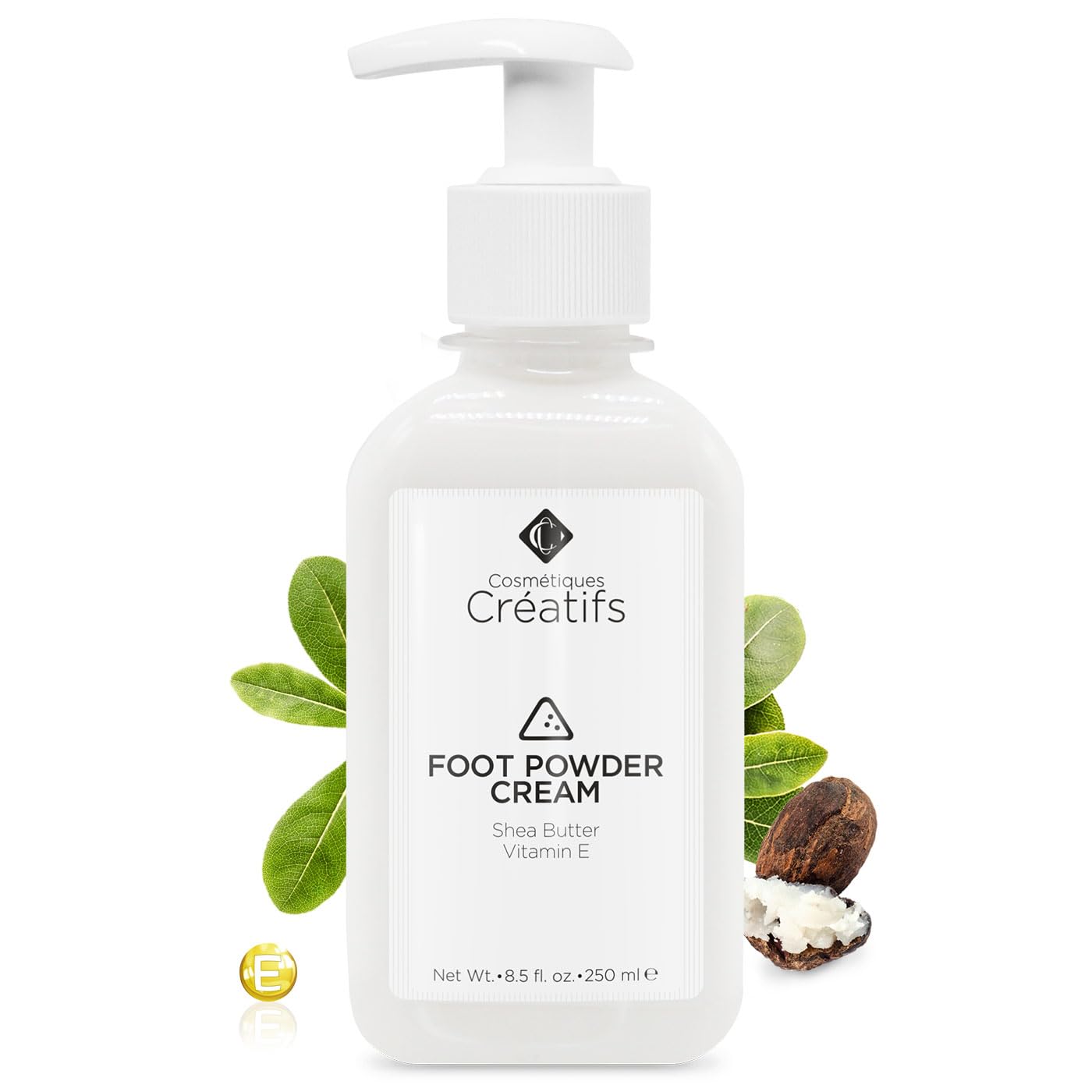 Cosmétiques Créatifs Foot Powder Cream for Dry Cracked Heels, Odor Control, and Intense Skin Hydration, 8.5 fl. oz., with Shea Butter and Vitamin E
