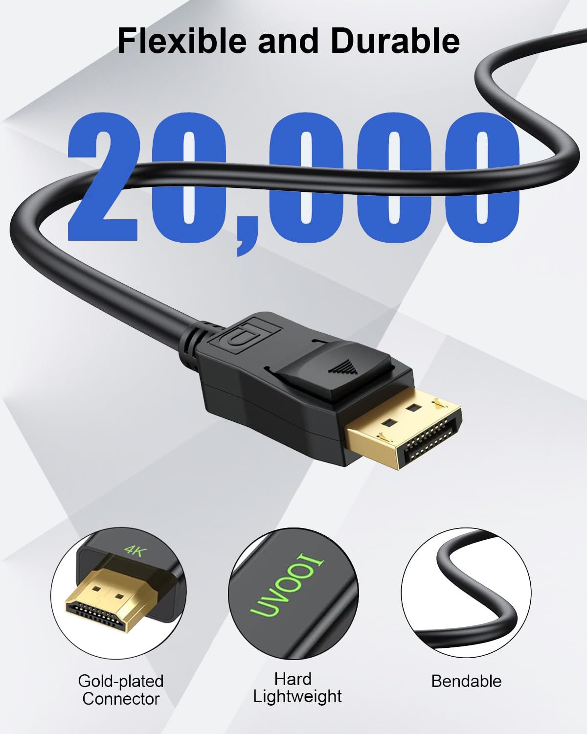 Cavo da DisplayPort a HDMI 4K, 1080p a HDMI, 1,8 m, supporto audio e video per computer, laptop, monitor, proiettore, TV e altro ancora, 1080p a 60 Hz