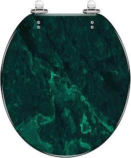 Round Toilet Seat Dark green marble texture top view natural tiles stone luxury seamless Resin Toilet Seat Quietly Slow Close with Quick-Release Hinges Toilet Seat with Cover Easy to Clean Install