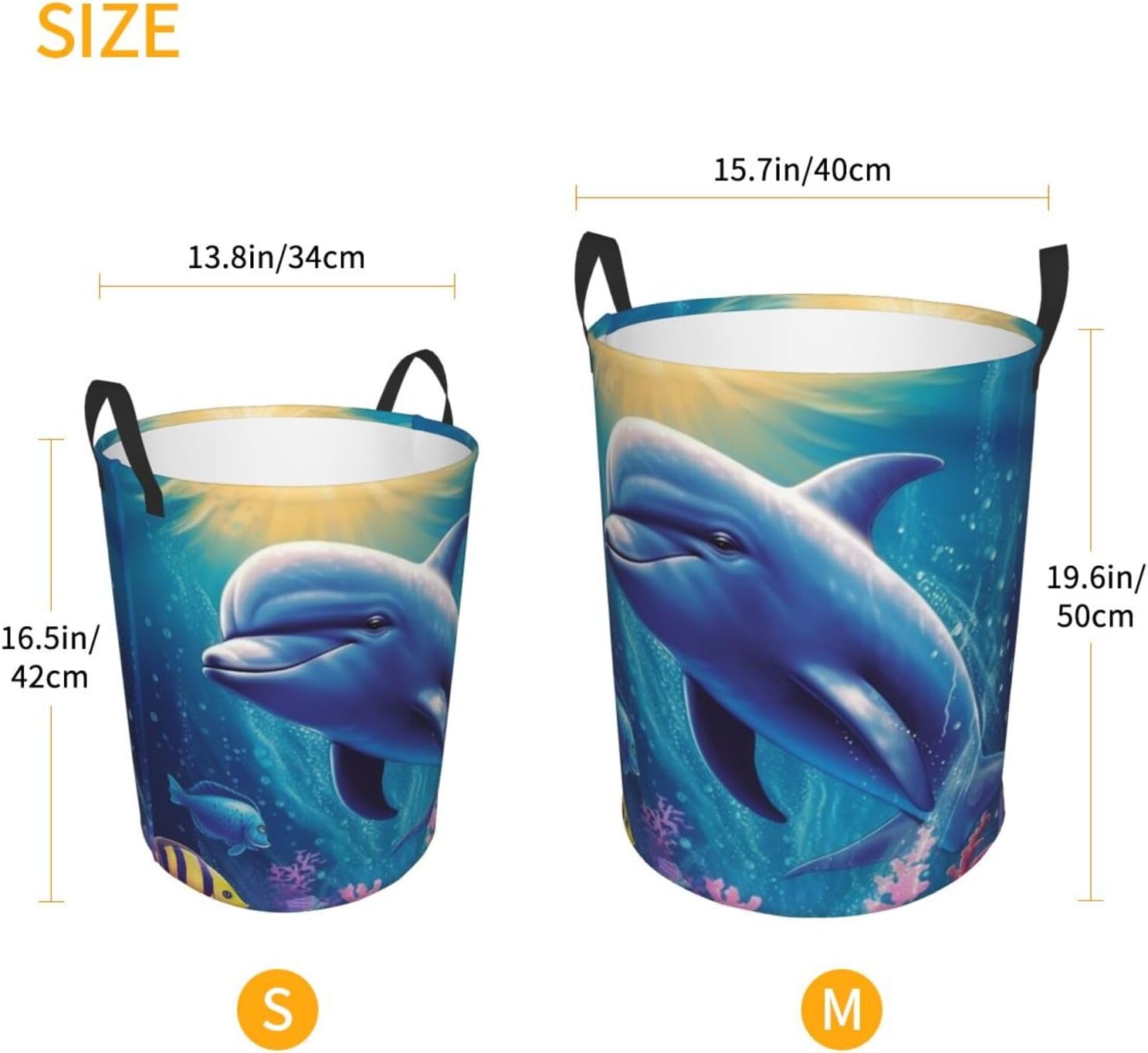 Cute Dolphin Laundry Basket With Handles, Foldable Laundry Hamper Oxford Cloth Dirty Clothes Basket Waterproof Clothes Toys Storage Bin Organizer for Bedroom Bathroom Dorm