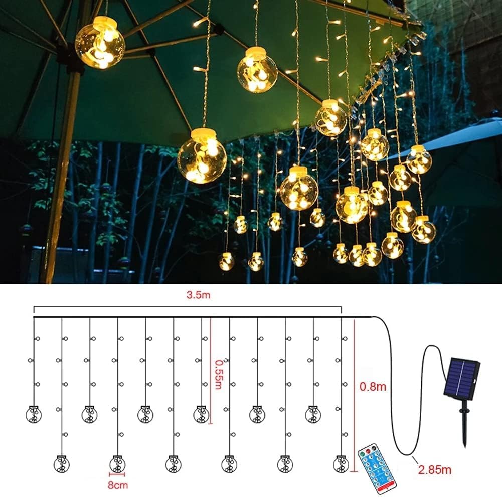 Solar Wunschball Fee Vorhang Lichter, wasserdichte 8-Modi blinkende String Lichter mit Fernbedienung für Schlafzimmer, Weihnachten, Hochzeit, Party Dekoration (Warmweiß)