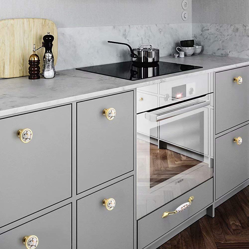 Set di 6 pomelli per mobili da Cucina in Stile Europeo, armadietti per cassetti, Maniglie e pomelli Classici Vintage per cassettiera Stile Dorato CC 76 mm (Foro Singolo)