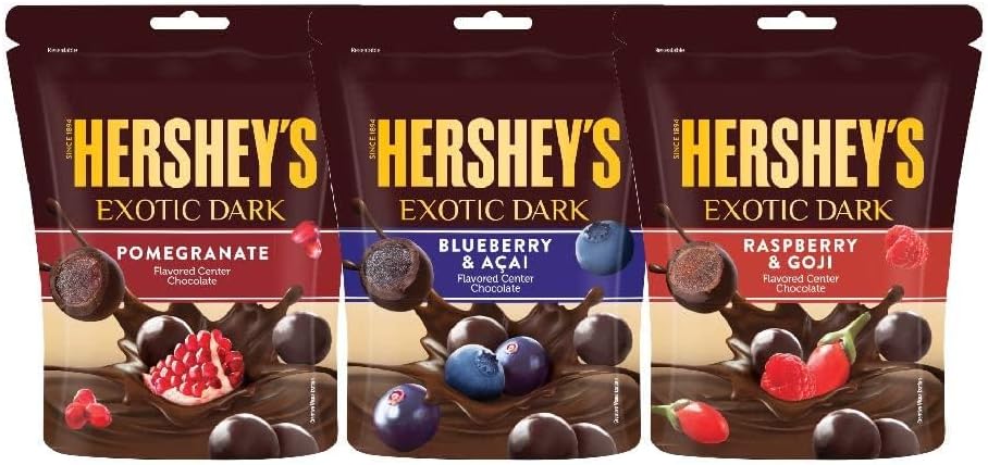 HERSHEY'S EXOTIC DARK Pomegranate, Blueberry and Raspberry & Goji Flavor|33.3g - Pack of 6, 200 gram