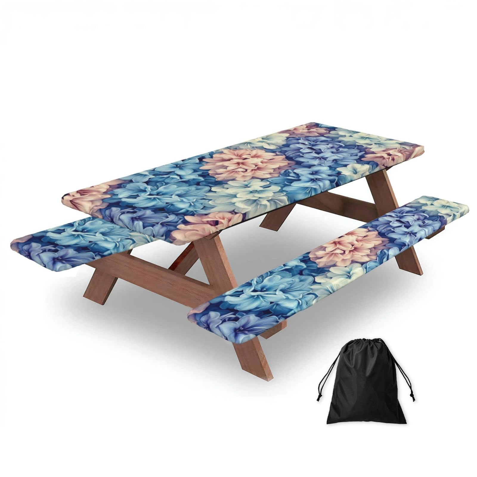 Mantel elástico de picnic para mesa de 6 pies con fundas lavables de flores