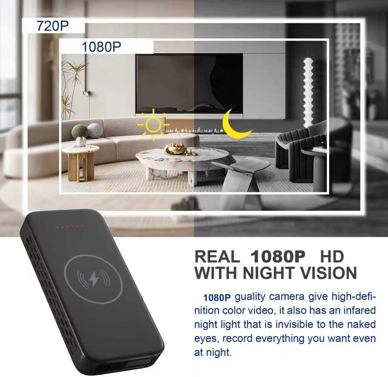 Wireless WiFi Security Camera in Power Bank, Real 1080P FULL HD Mini Camera Wireless&USB Charger with Video Recording, Mobile Phone APP Remote Control, Large Capacity Power Bank Support 2.4G and 5G