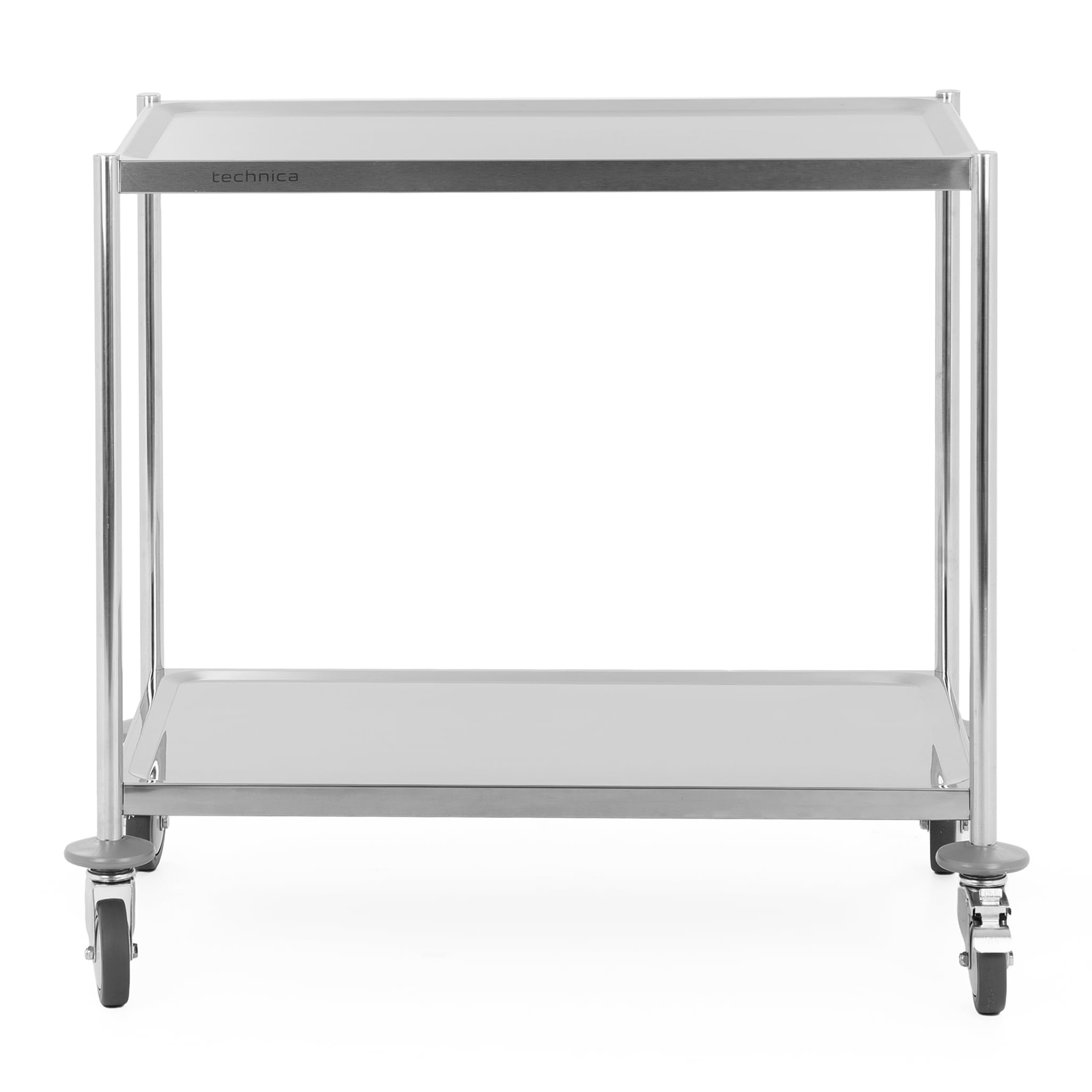 TECHNICA Wózek do serwowania ze stali nierdzewnej z 2 półkami, kółkami i hamulcami, bez uchwytów, 860x540x810 mm, wózek kuchenny, wózek cateringowy, wózek transportowy, cichy i stabilny