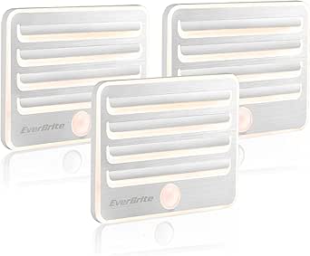 EverBrite Motion Sensor Night Light, Soft Warm Battery LED Stair Lights Indoor, Stick-On Night Lights Auto On/Off for Stairs, Closet, Bedroom, Bathroom, 3 Pack, 9 AA Batteries Included