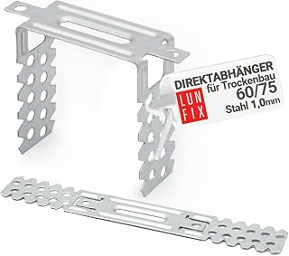 1 Stück 60/75mm Direktabhänger für Trockenbau | Für CD-Profile 60/27 | Deckenabhänger | Materialstärke 1,0 mm | U-Abhänger | Präzise Deckenprofil-Montage