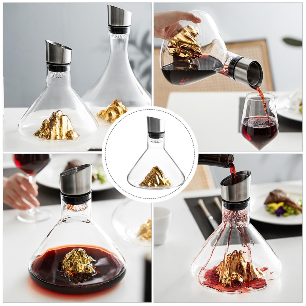 ibasenice Decantador de Vino Dorado de 1500ml Diseño Elegante de y Función de Aireación Rápida para Uso Profesional y Doméstico