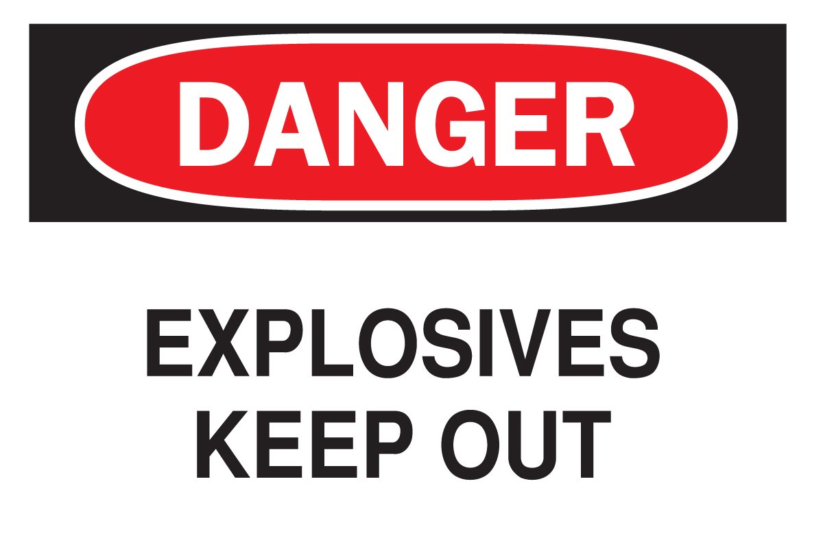 Panneau de danger Explosives Keep Out Brady 85174 autocollant en polyester