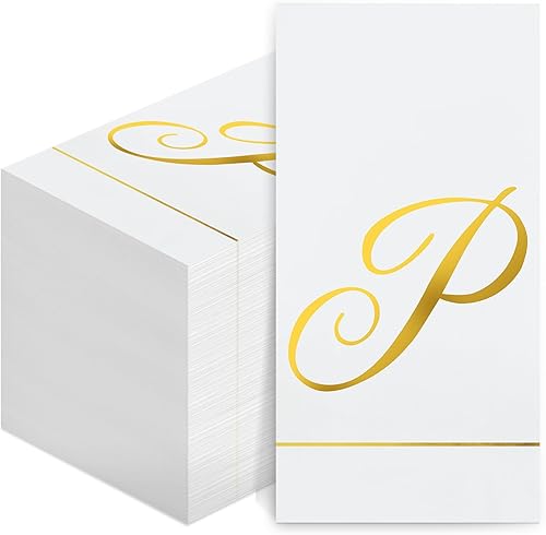 Miniatura 12 de Pasimy 100 servilletas con inicial, servilletas con monograma para invitados, toallas de papel con letras doradas, desechables, elegantes, toallas