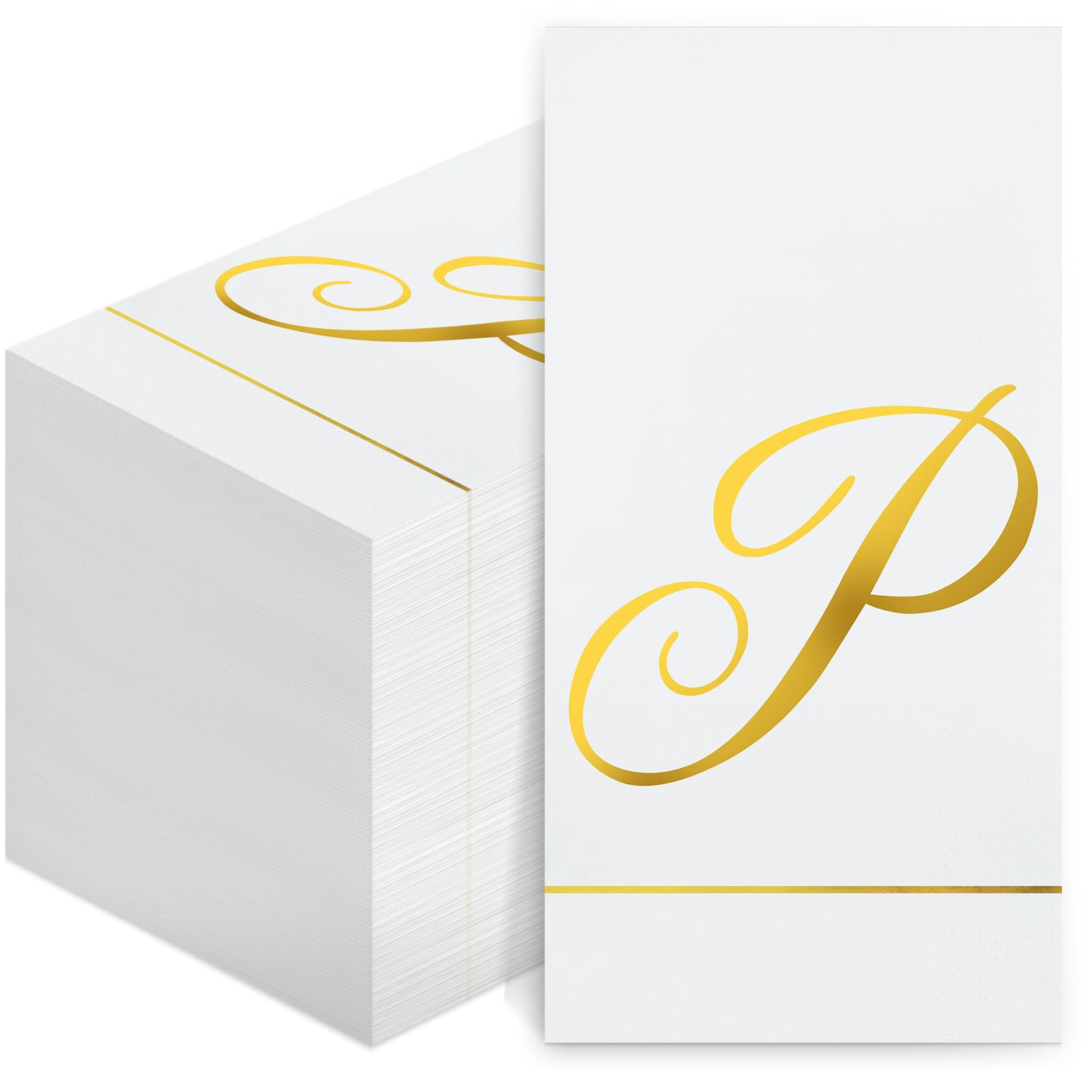 Pasimy 200 servilletas con inicial, servilletas de papel con monograma dorado, desechables, elegantes, para bodas, despedidas de soltera, vacaciones, fiestas de cumpleaños, decoración de vajilla