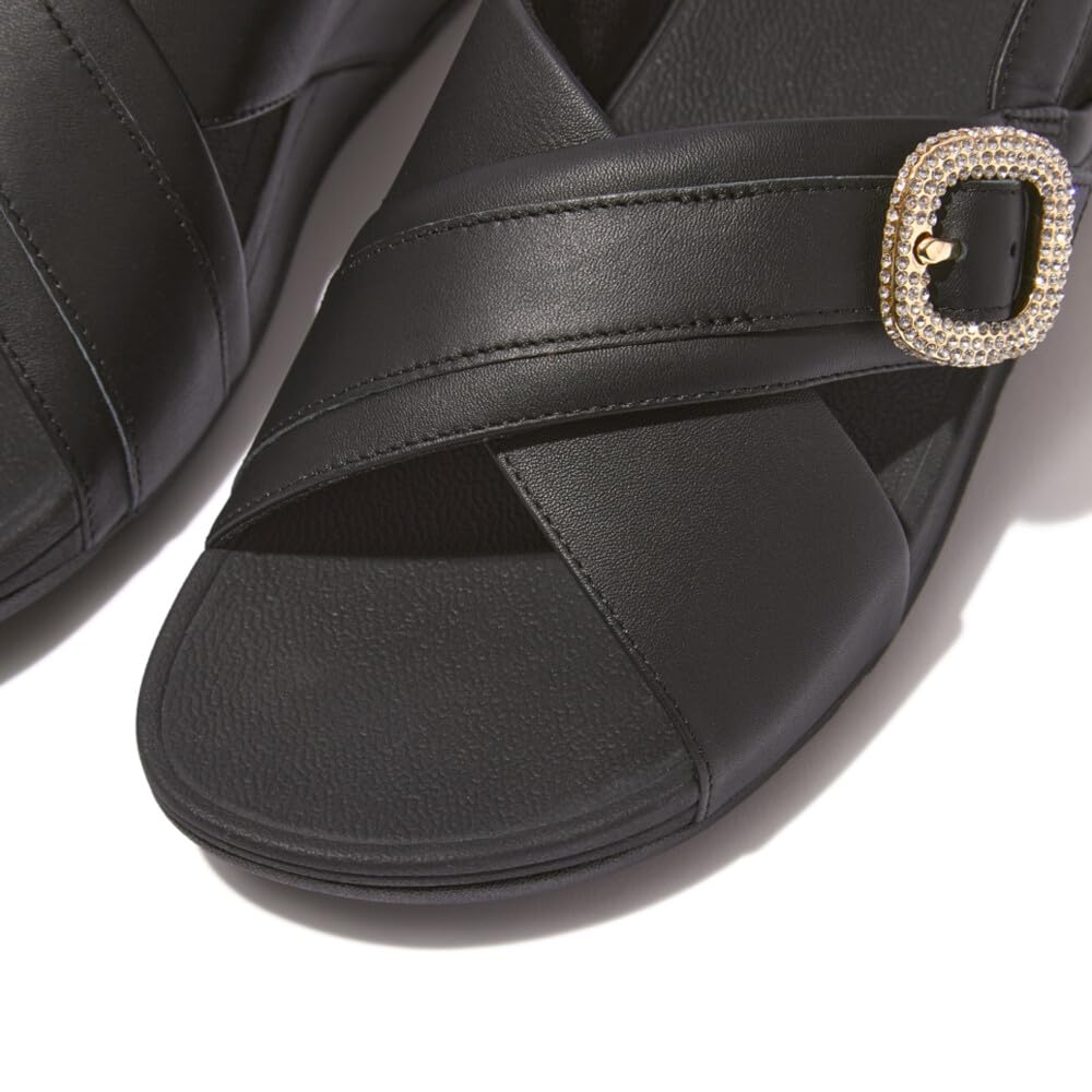 Fitflop Lulu Crystal-Buckle Leather Back-Strap Sandals, Sandalia Mujer