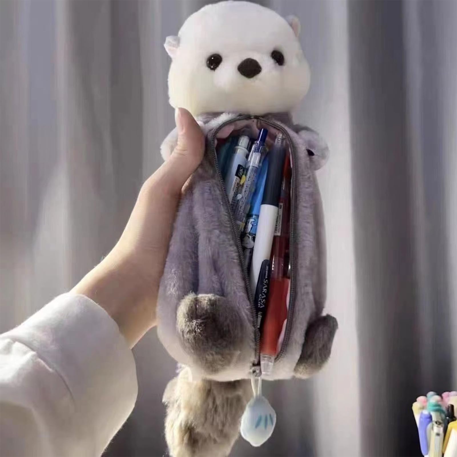 1 pezzo Astuccio per mate a forma di biscotto con cartoni animati ricamati, astuccio per mate di grande capacà per cartoni animati per bambini, borsa per trucchi carina, scatola di cancelleria, borsa