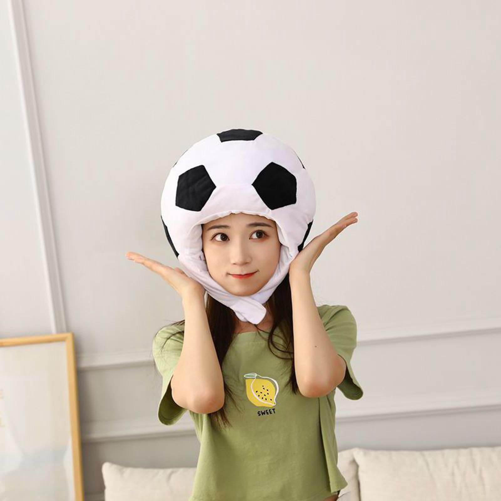 JIAHG Plush Cartoon Sports Ball Costume Hat Adults Funny Badminton/Basketball/Rugby/Soccer Hat Helmet Novelty Sport Party Cosplay Cap Headwear for Halloween Photo Prop - Image 2