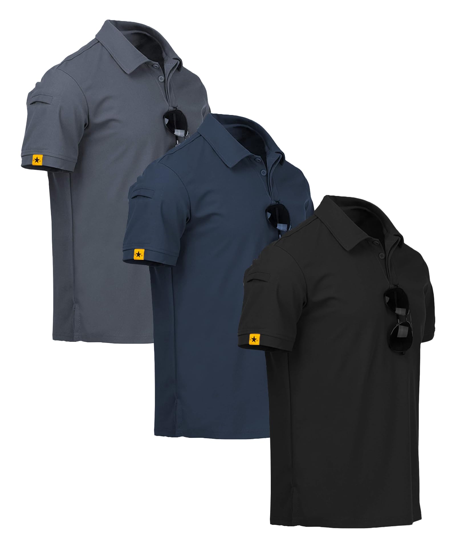 JACKETOWN 3er-Pack Poloshirt Herren Kurzarm Set Schnelltrocknend Atmungsaktives Polo Shirt Sommer Männer Knopfleiste Polohemd Casual Sport Shirt Regular Fit Golf Tshirt