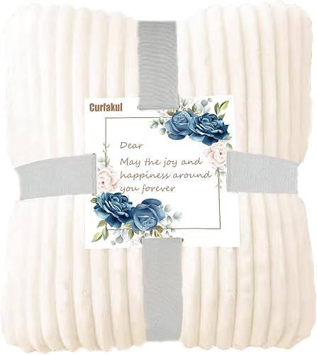 Curfakul Manta acanalada, manta de forro polar para sofá, manta decorativa súper suave y acogedora con patrón de rayas para sofá, manta ligera de