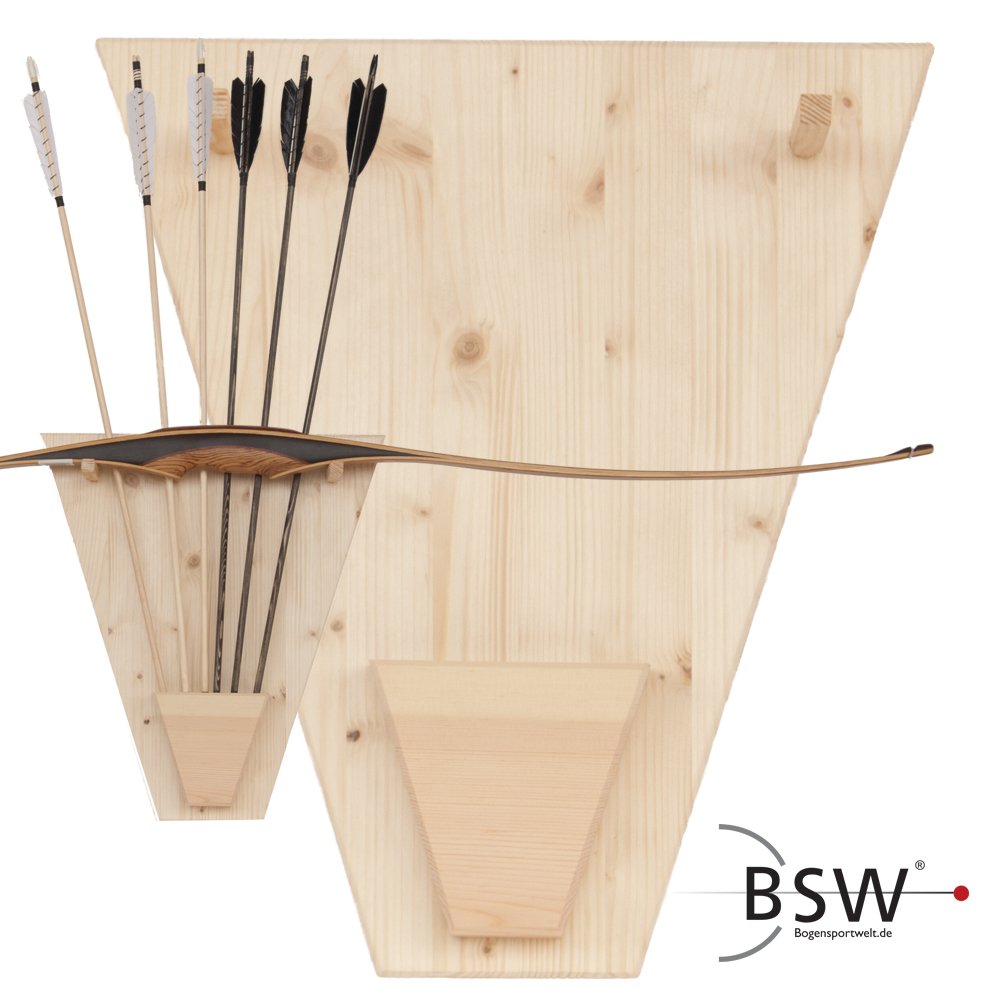 BSW Wandhalterung Wappen aus massivem Kiefernholz für Bögen und Pfeile – dekorative Bogenhalterung für 2 Bögen und bis zu 6 Pfeile – unbehandelt zum Streichen, Lasieren oder Beizen – 45x40,5 cm