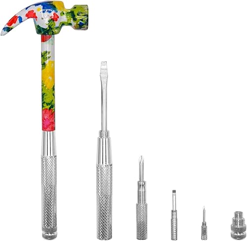 Miniatura 1 de YOUMI Martillo floral 6 en 1 con paquete de herramientas de destornillador, martillo anticorrosión y antioxidante, incluyendo Phillips y