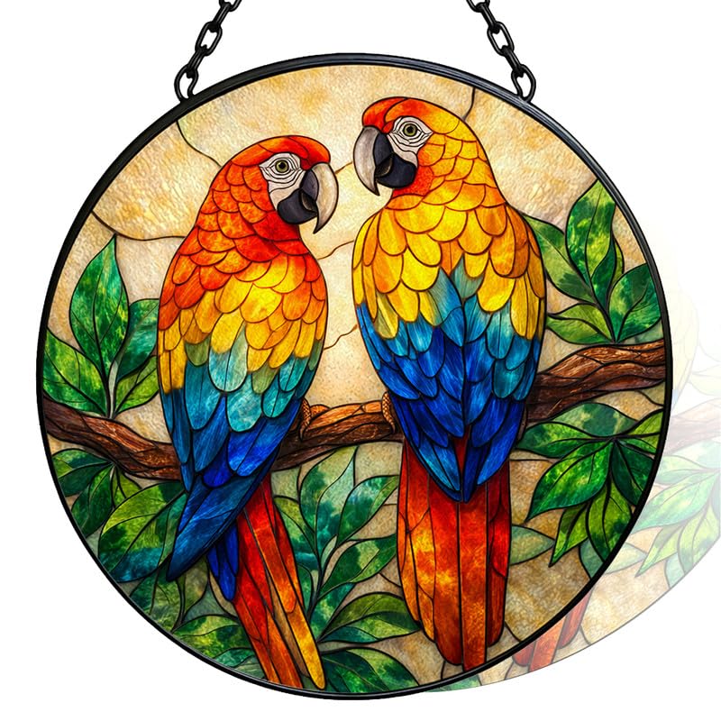 Vitral colgante de loros para decorar tu cocina con la luz natural del jardín