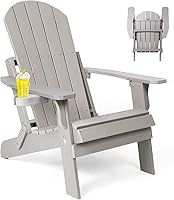 Vista 13 de Silla Adirondack plegable, sillas de plástico resistentes a todo tipo de clima, con soporte para tazas, se pliega o despliega fácilmente en 1