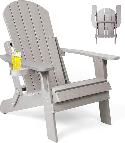 Miniatura 13 de Silla Adirondack plegable, sillas de plástico resistentes a todo tipo de clima, con soporte para tazas, se pliega o despliega fácilmente en 1